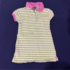 Retro Or VTG Toddler Girl Green And White Striped Cotton Heartstrings Polo Dress